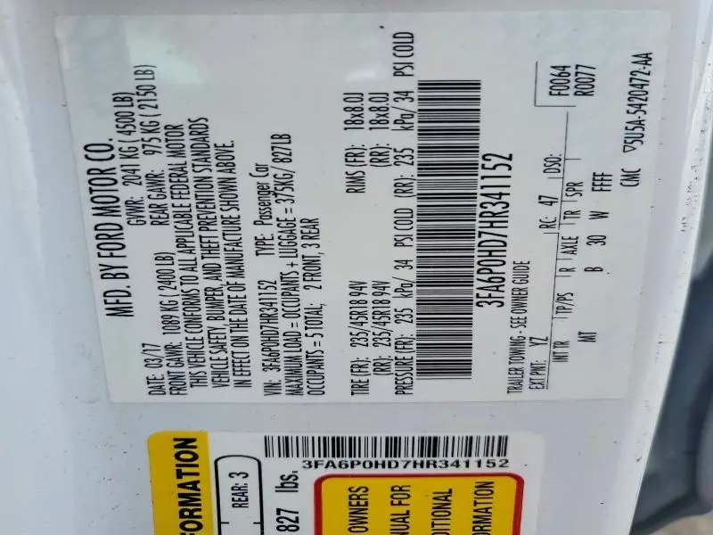 2017 FORD FUSION SE  