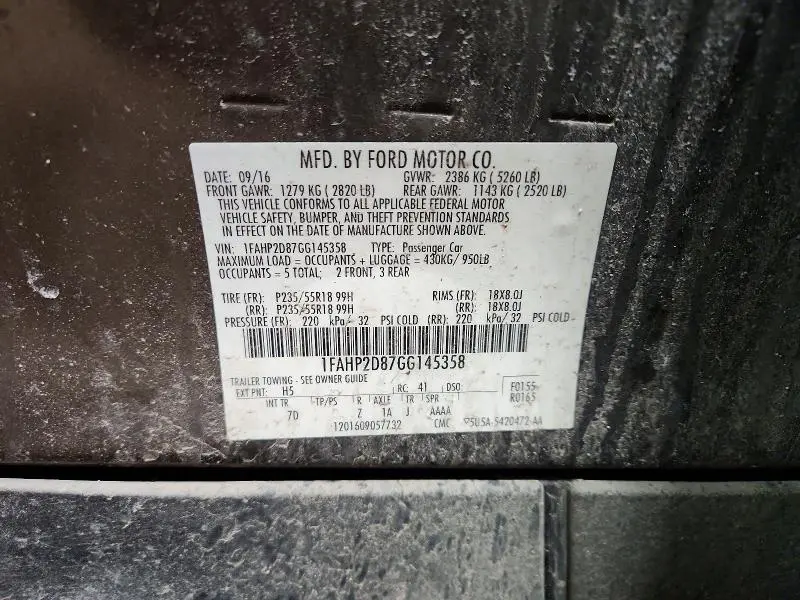2016 FORD TAURUS SE  