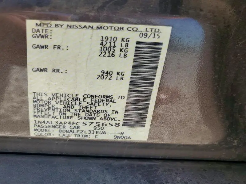 2015 NISSAN ALTIMA 2.5 S  