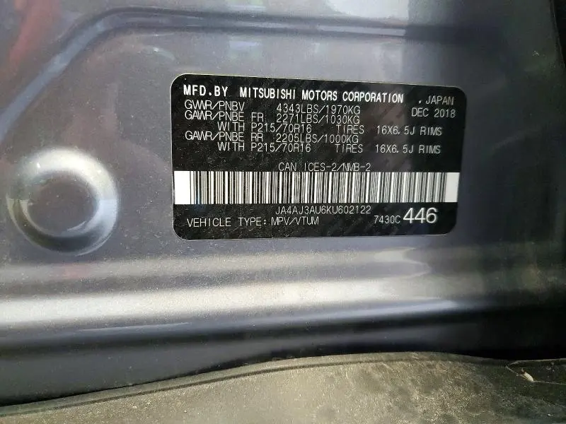 2019 MITSUBISHI RVR SE  