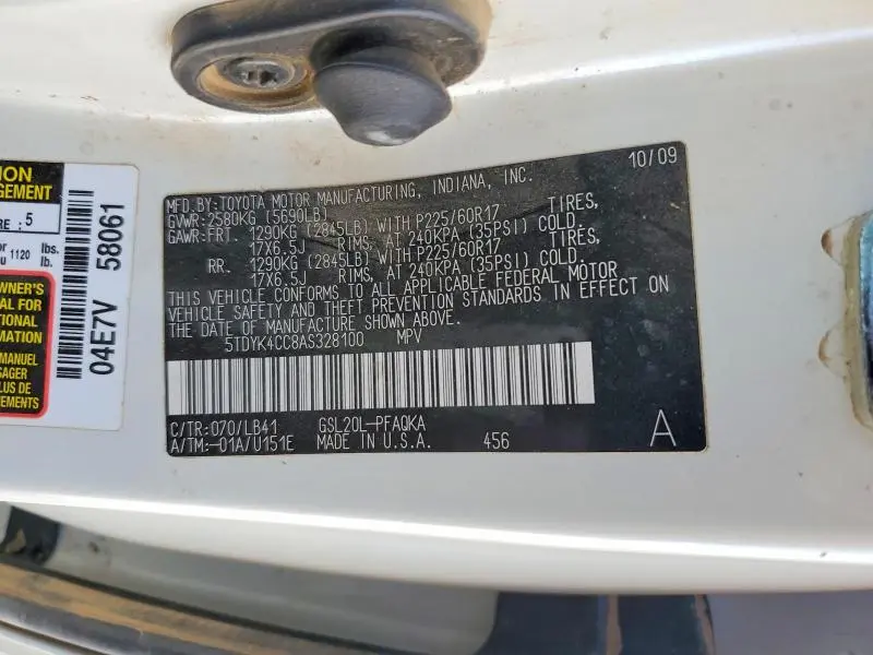 2010 TOYOTA SIENNA XLE LIMITED  