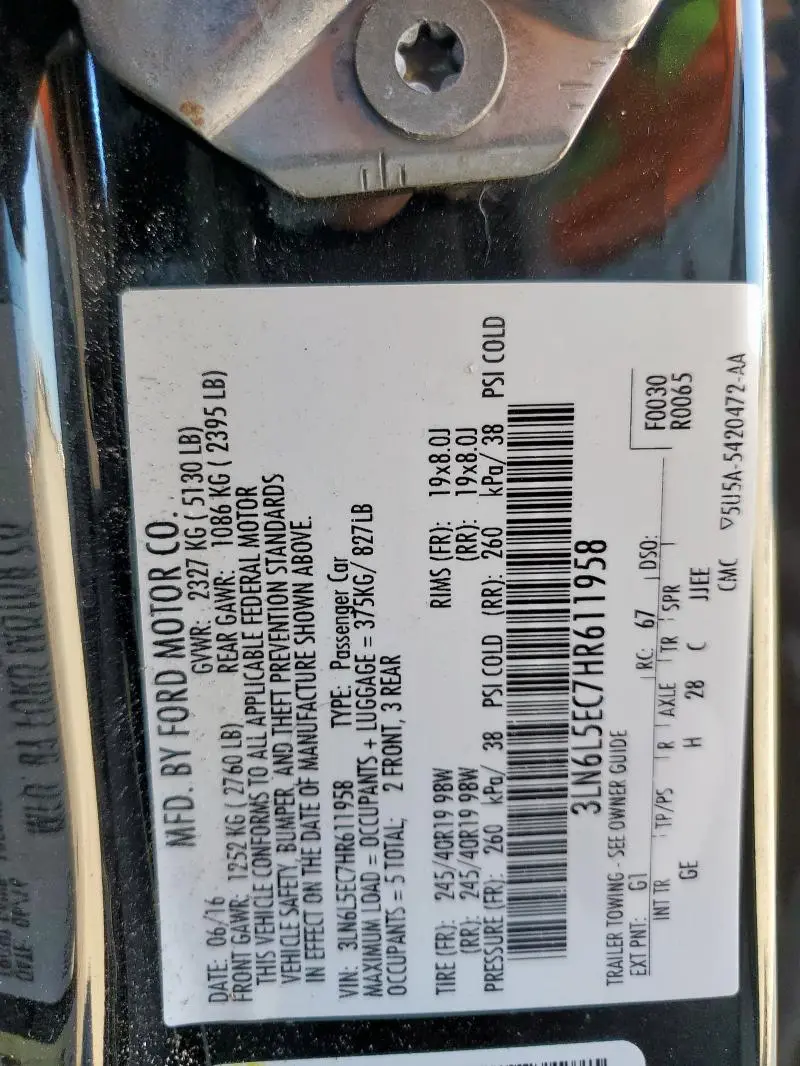 2017 LINCOLN MKZ RESERVE  