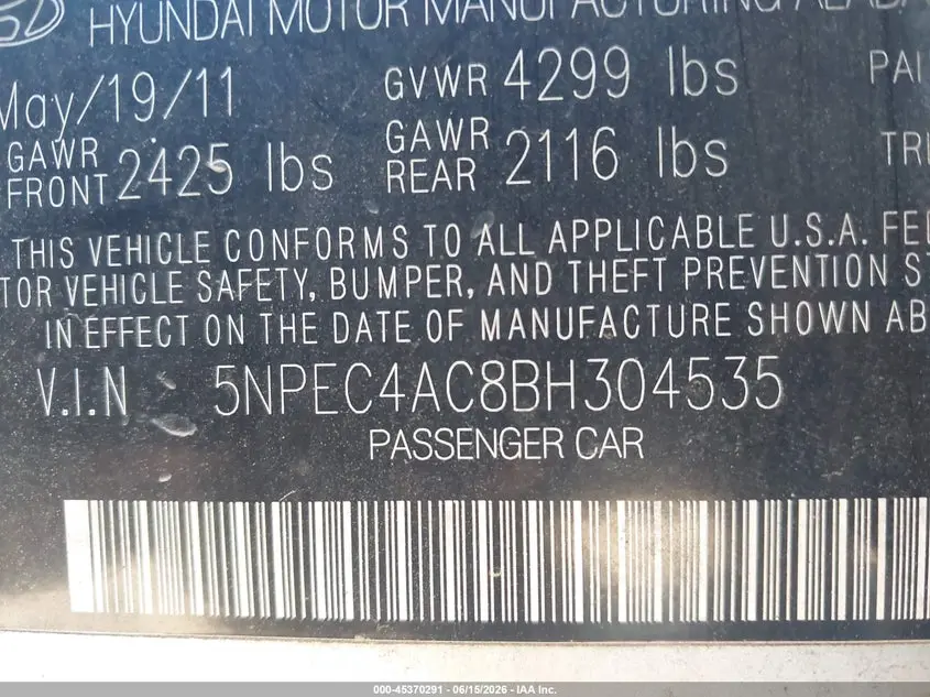 2011 HYUNDAI SONATA LIMITED