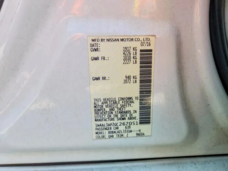 2016 NISSAN ALTIMA 2.5 SR  