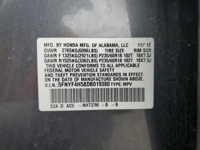 2013 HONDA PILOT EXL  