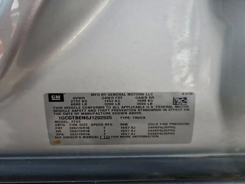 2018 CHEVROLET COLORADO   