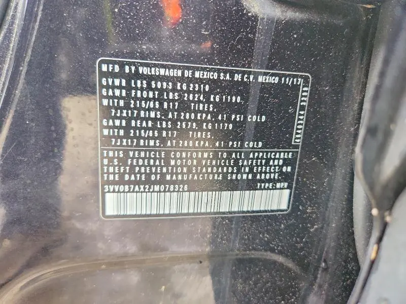 2018 VOLKSWAGEN TIGUAN S  