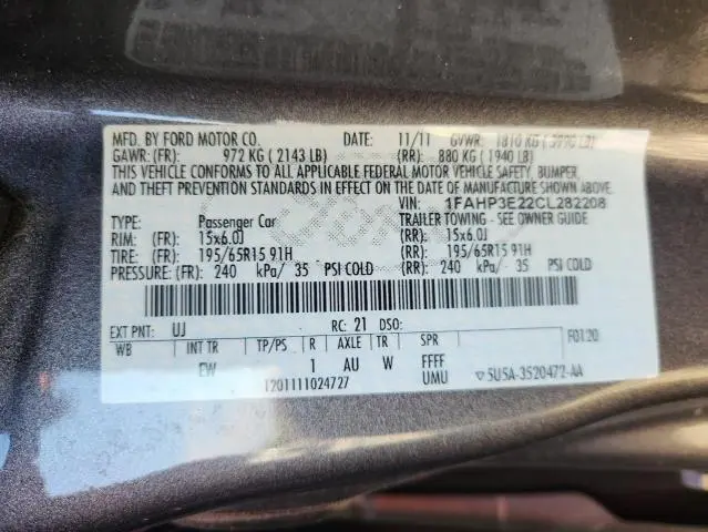 2012 FORD FOCUS S  