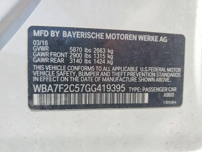 2016 BMW 750 XI  