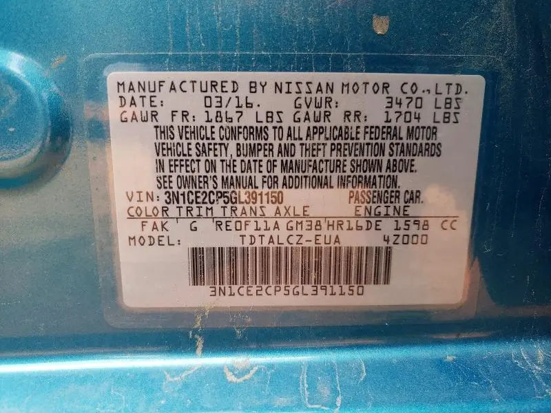 2016 NISSAN VERSA NOTE S PLUS  