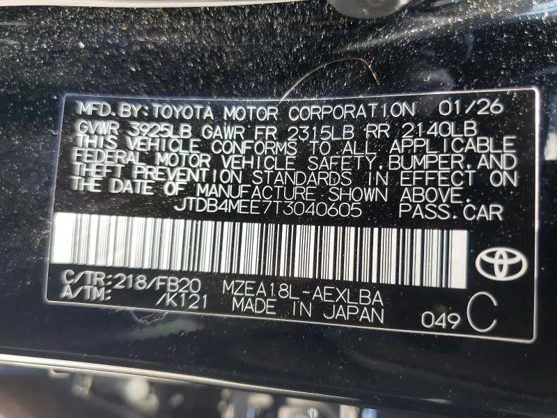 2026 TOYOTA COROLLA LE  
