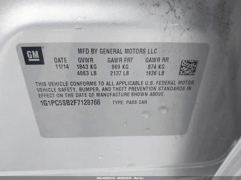 2015 CHEVROLET CRUZE 1LT AUTO