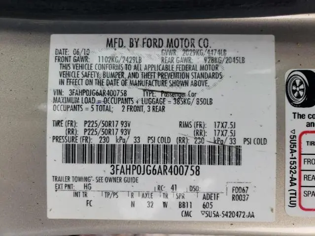 2010 FORD FUSION SEL  