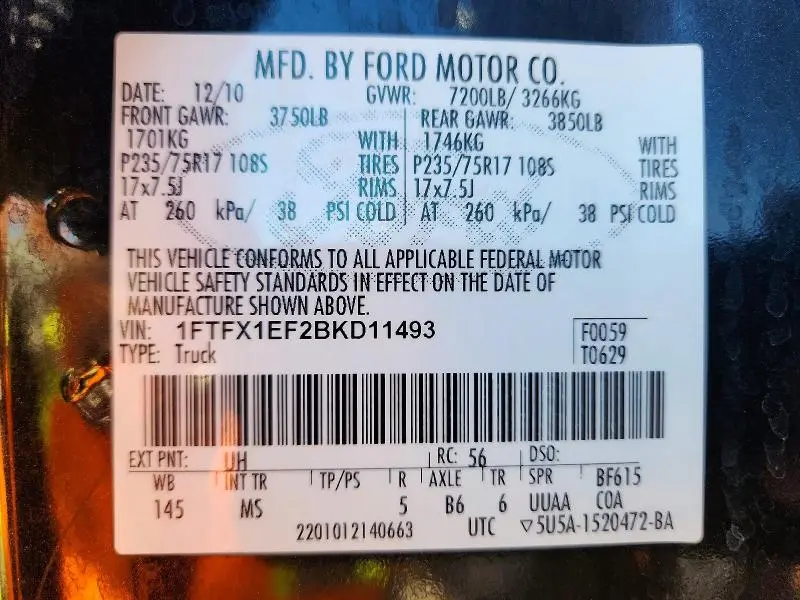 2011 FORD F150 SUPER CAB  