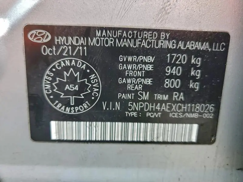 2012 HYUNDAI ELANTRA GLS  