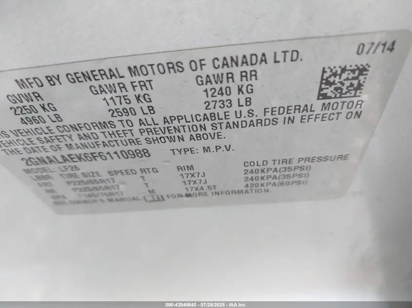 2015 CHEVROLET EQUINOX LS