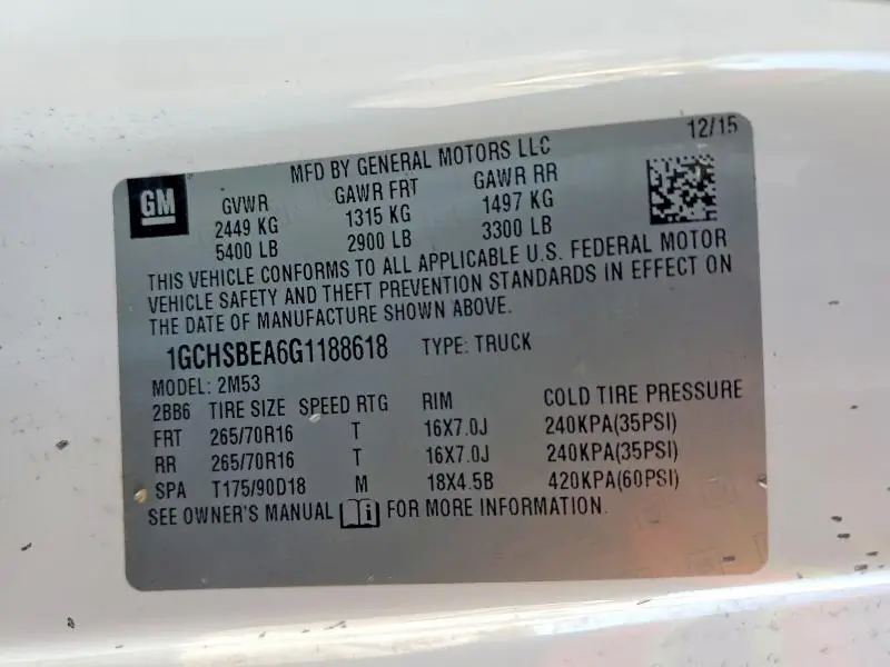 2016 CHEVROLET COLORADO   