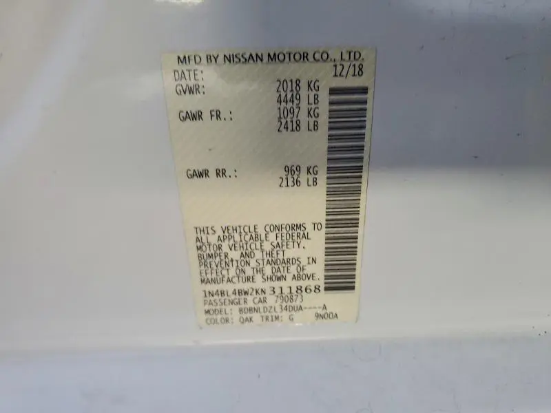 2019 NISSAN ALTIMA S  