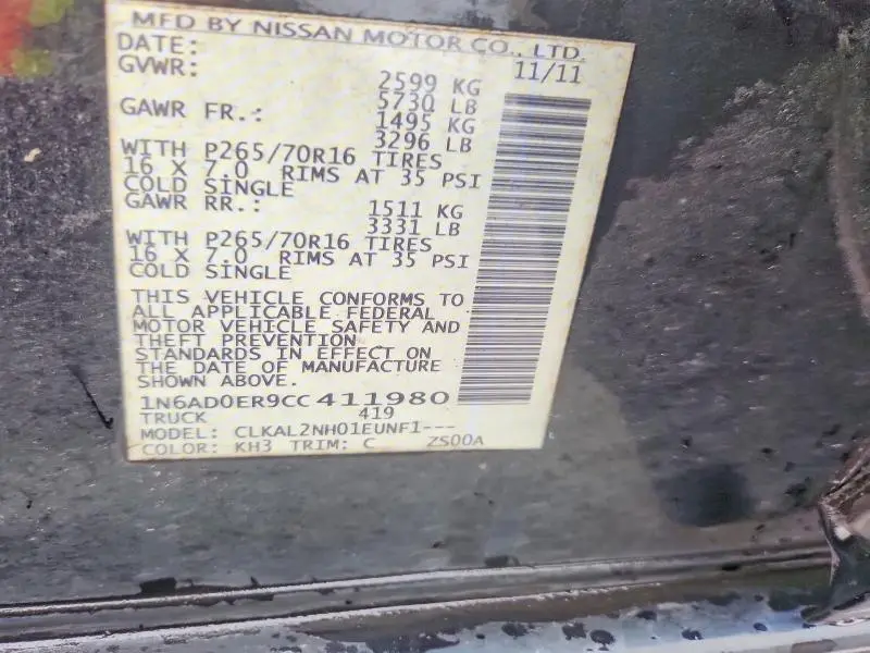 2012 NISSAN FRONTIER S  