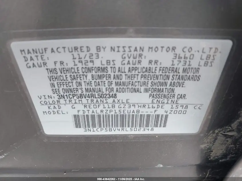 2024 NISSAN KICKS S XTRONIC CVT