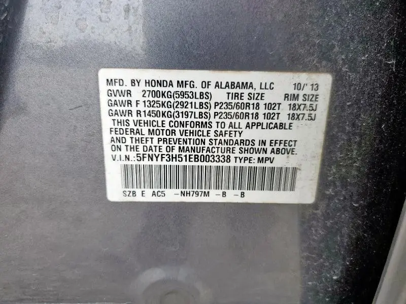 2014 HONDA PILOT EXL  
