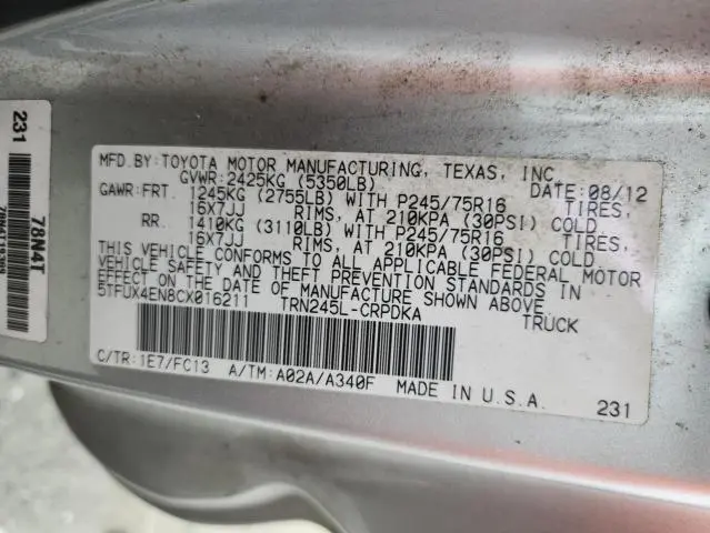2012 TOYOTA TACOMA ACCESS CAB  