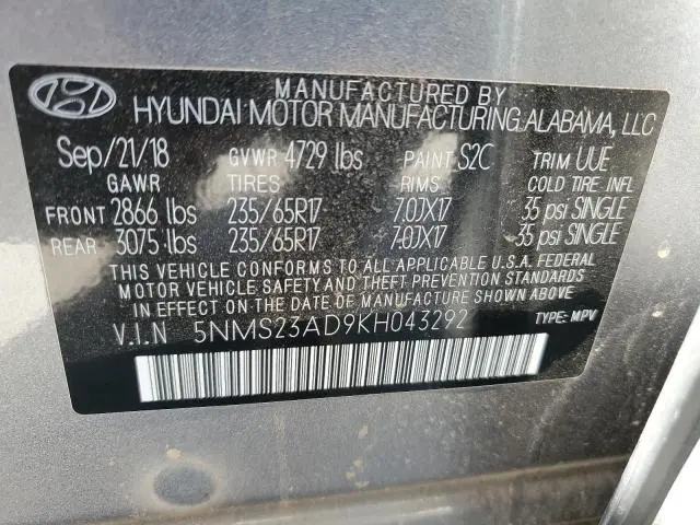 2019 HYUNDAI SANTA FE SE