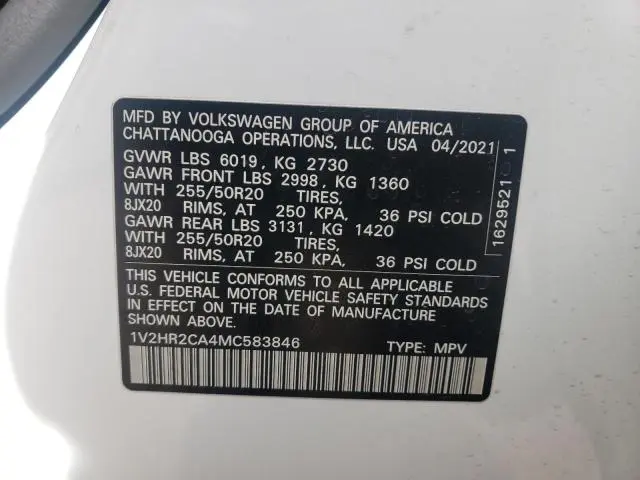 2021 VOLKSWAGEN ATLAS SE  