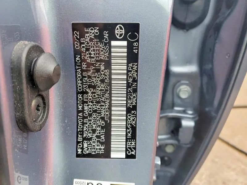 2022 TOYOTA COROLLA LE  