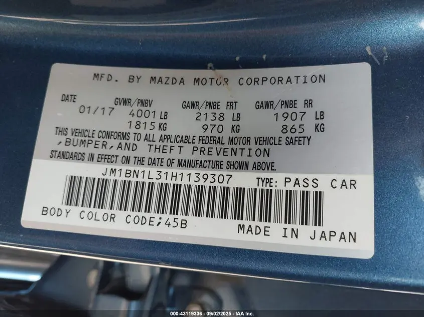 2017 MAZDA MAZDA3 TOURING 2.5