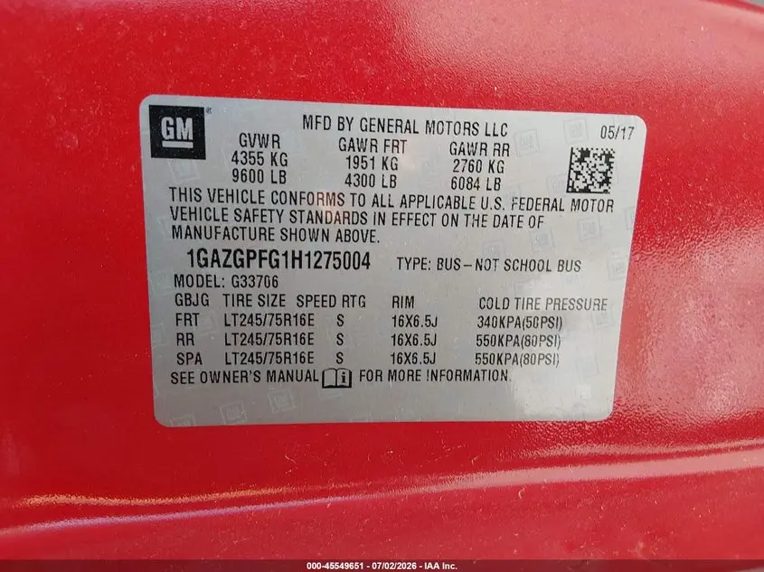 2017 CHEVROLET EXPRESS 3500 LT