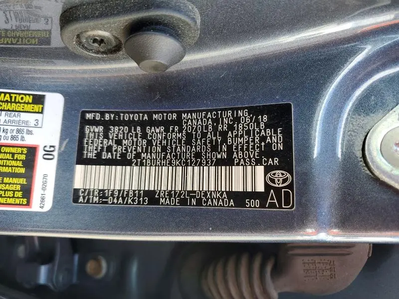2019 TOYOTA COROLLA LE  