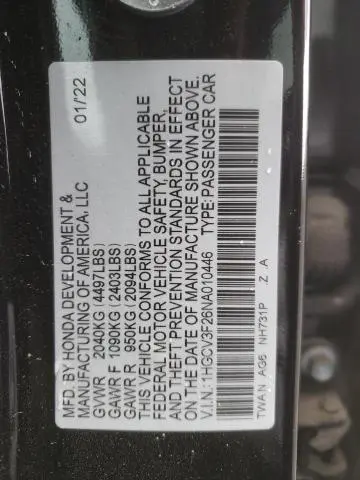 2022 HONDA ACCORD HYBRID SPORT