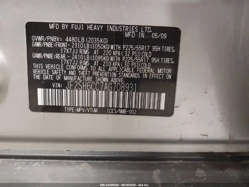 2010 SUBARU FORESTER 2.5X PREMIUM