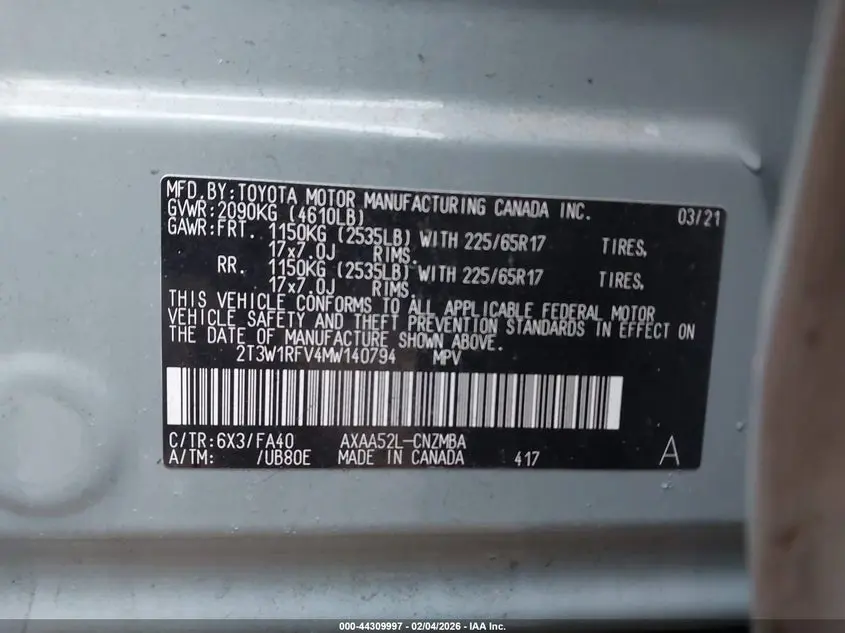 2021 TOYOTA RAV4 XLE