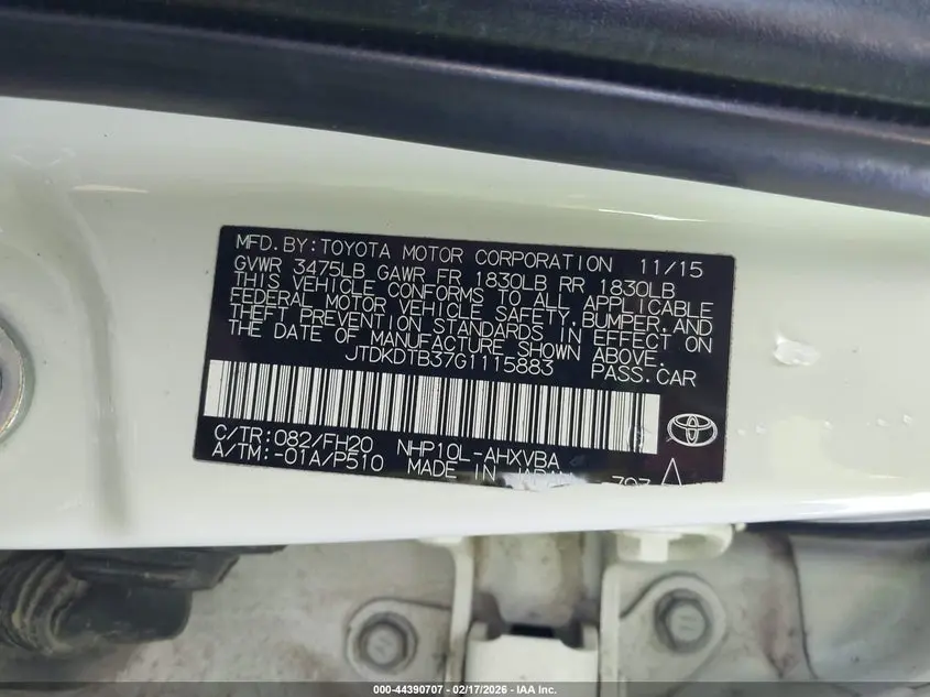 2016 TOYOTA PRIUS C ONE