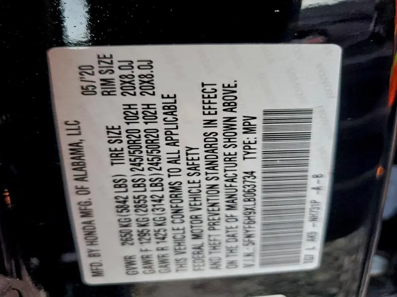 2020 HONDA PILOT TOURING  