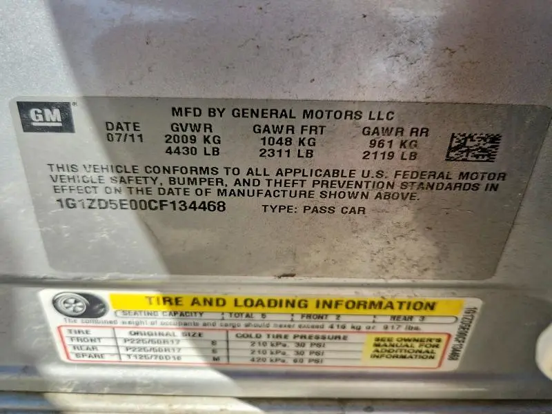 2012 CHEVROLET MALIBU 2LT  