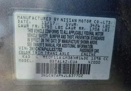 2018 NISSAN VERSA S PLUS  