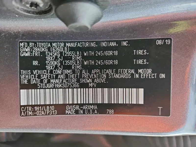 2019 TOYOTA HIGHLANDER HYBRID  