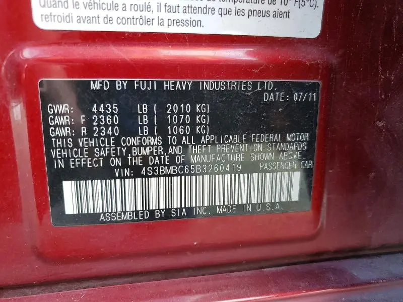 2011 SUBARU LEGACY 2.5I PREMIUM  