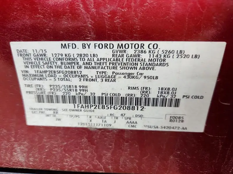 2015 FORD TAURUS SEL  