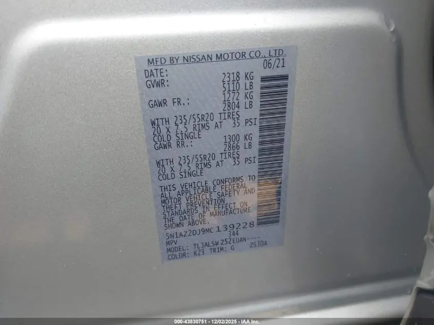 2021 NISSAN MURANO PLATINUM FWD