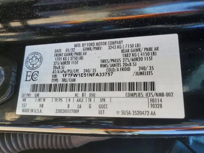 2022 FORD F150 SUPERCREW  