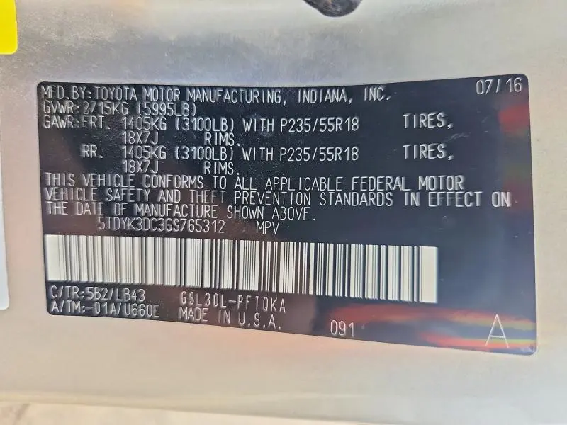 2016 TOYOTA SIENNA LIMITED PREMIUM 7-PASSENGER  