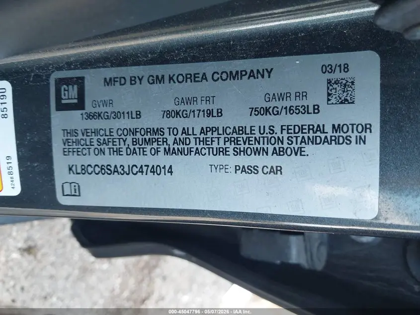 2018 CHEVROLET SPARK 1LT MANUAL