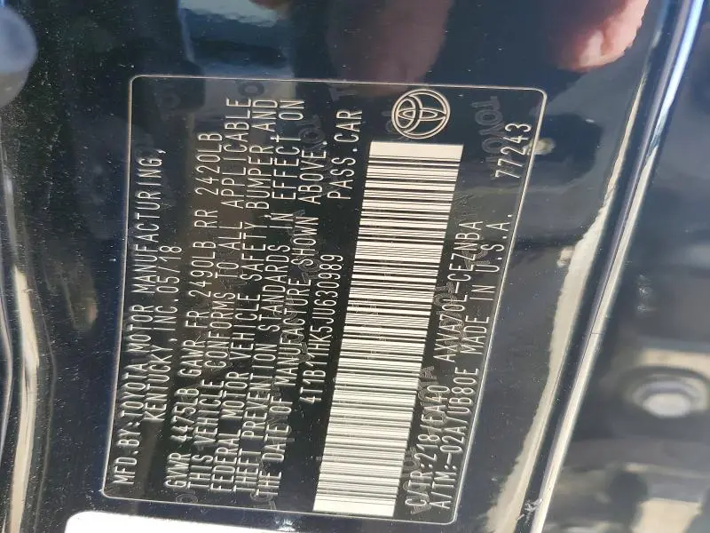 2018 TOYOTA CAMRY L  