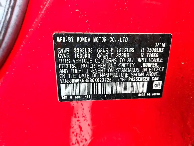 2016 HONDA FIT LX  