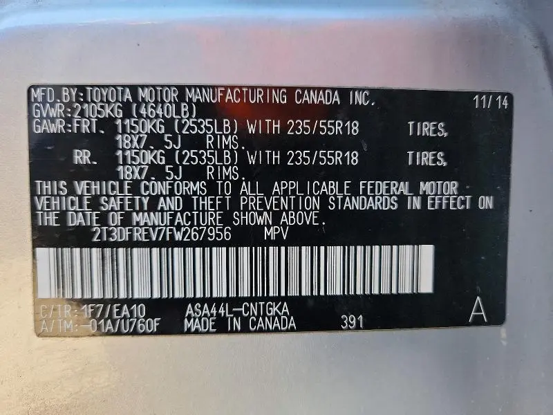 2015 TOYOTA RAV4 LIMITED  