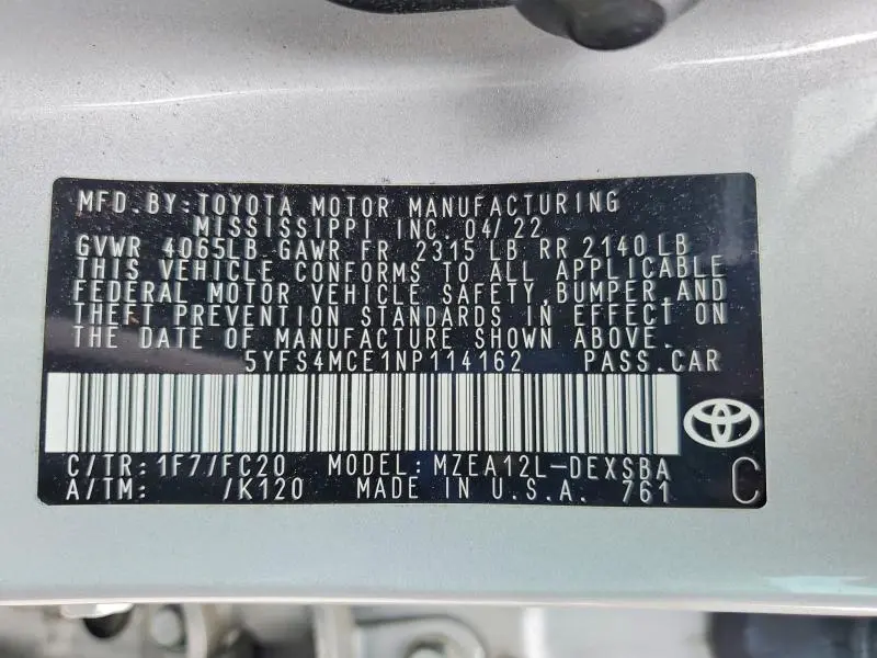 2022 TOYOTA COROLLA SE  
